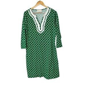 Pappagallo Green Split Neck Summer Shift Dress  Size 10 Womens